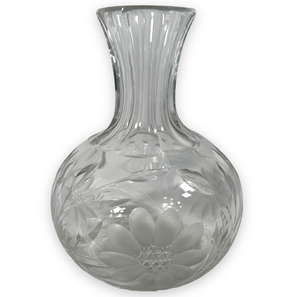 Antique American Brilliant Cut Glass Pitcher Carafe Decanter Floral Etched ABP - Picture 1 of 10
